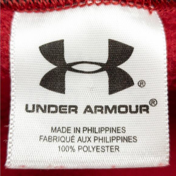 Under Armour Sweatshirt Men's Small Pullover Red Fleece Black Logo Edged Cuffs - Picture 6 of 10